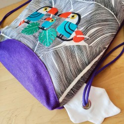 sac à goûter crèche maternelle créateur artisanal tissu toucan  cadeau naissance fait main personnalisé tissu enfant créateur