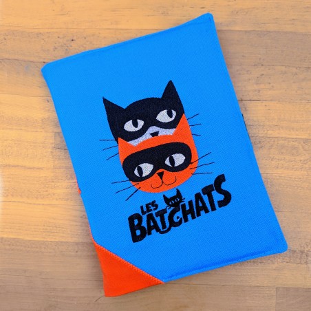 Protège cahier Casse-bonbons original chats super héros comics cadeau de naissance fille garçon fait main créateur