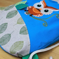 sac à dos sac  goûter maternelle garçon bleu hiboux tissu crèche artisanal casse-bonbons enfant personnalisé owl